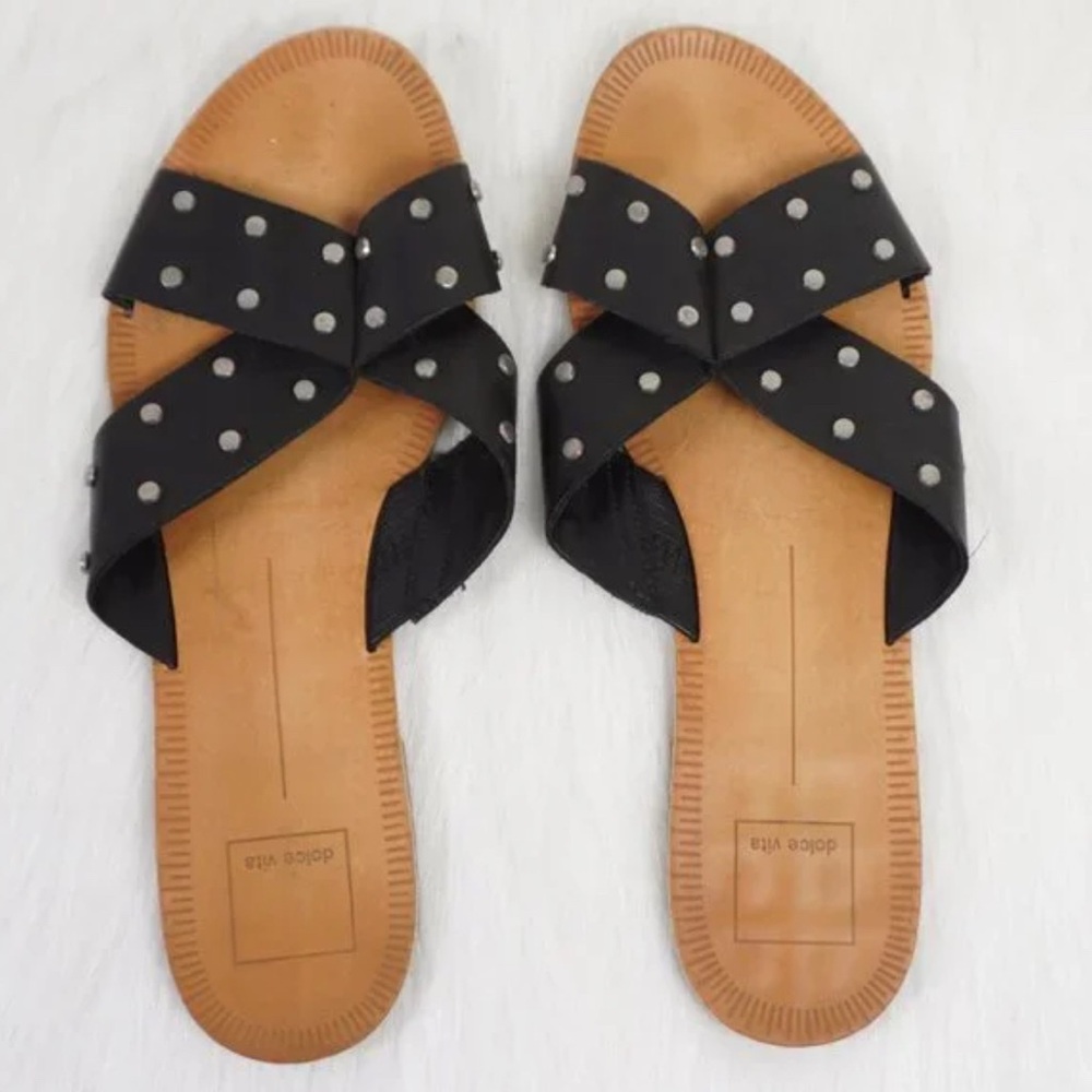 Dolce Vita Black studded Dot Women's Sandals - Picture 1 of 4